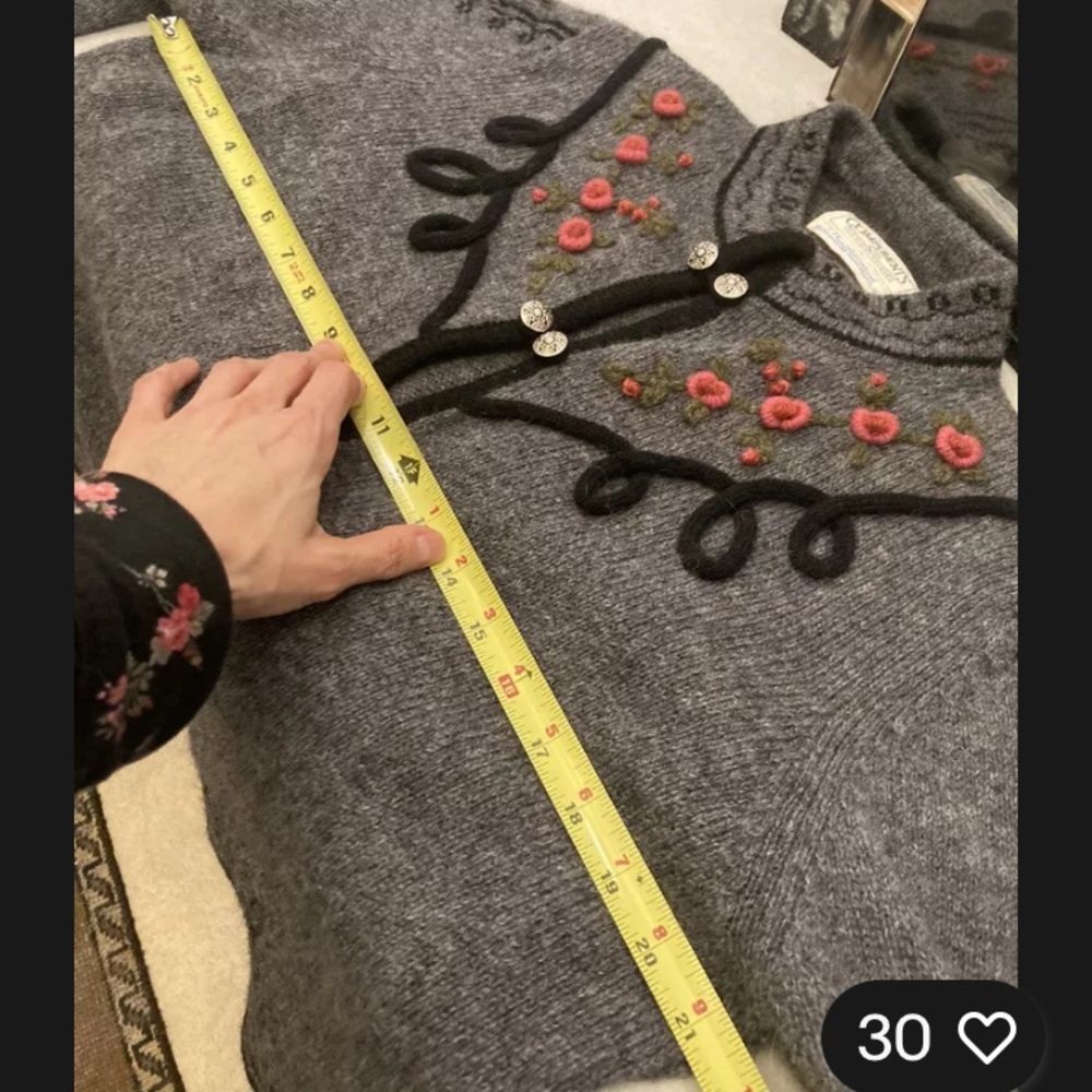 Vtg Floral Dirdl Austrian Wool Sweater embroidered cardigan medium - Picture 5 of 6